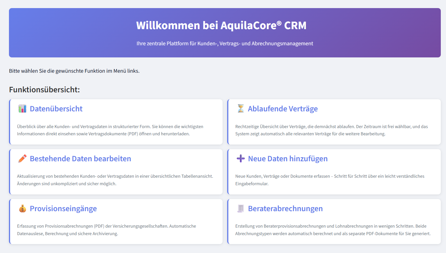 AquilaCore CRM Dashboard